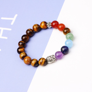 Tiger's Eye Agate <b>Bead</b> <b>Bracelet</b> With Buddha Charm Unisex Natural Stone Jewelry Everyday Wear - Product Image 4
