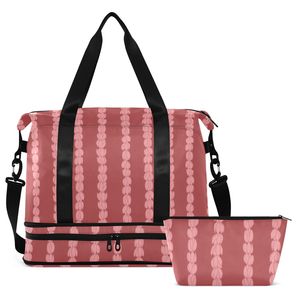 Custom Logo Women Gym Weekender Bag Hawaiian Red <b>Lei</b> Print Polyester Travel Duffel Bag Set with Cosmetic Pouch - Product Image 2