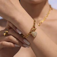 Ensemble de bijoux pour femme en acier inoxydable et zircon, collier et bracelet à chaîne O plaqué or avec pampilles - Cadeau