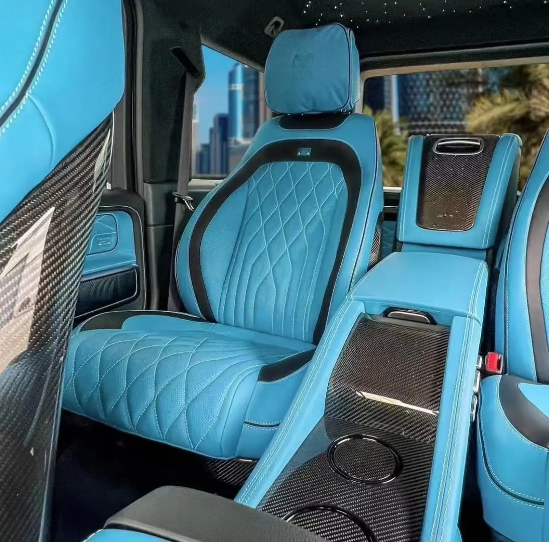 Kit interior kursi belakang pola potongan ikan dengan logo kustom pada sandaran kepala untuk G wagon G63 G350 G500 w463A w464