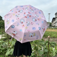 Payung Lipat Tiga Otomatis Buka-Tutup, Anti Air, Berkualitas Tinggi, Awet, Motif Bunga Kucing Pink Lucu untuk Penggunaan Sehari-hari