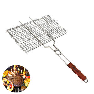 Stainless Steel Wire Barbecue Basket Large With Handle Accessories Outdoor Square Roast Meat Net BBQ Cooking Grilling Mesh