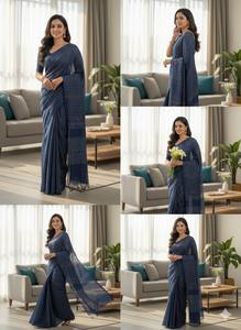 Sari en soie Katan multicolore luxueux pour femmes, offrant une élégance raffinée et un style classique, adapté à l'Inde - Product Image 2