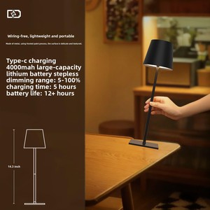 <span class=keywords><strong>Lampe</strong></span> de table LED 3 CCT à <span class=keywords><strong>pied</strong></span> haut, design moderne et minimaliste, télécommande, rechargeable, interrupteur tactile pour restaurant, hôtel, usage domestique - Product Image 4