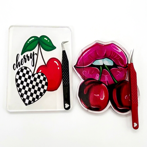 Tuile à cils en acrylique durable de haute qualité avec motif cerise et aimant pour extension de cils, pince à cils, tuile à cils personnalisée disponible - Product Image 1