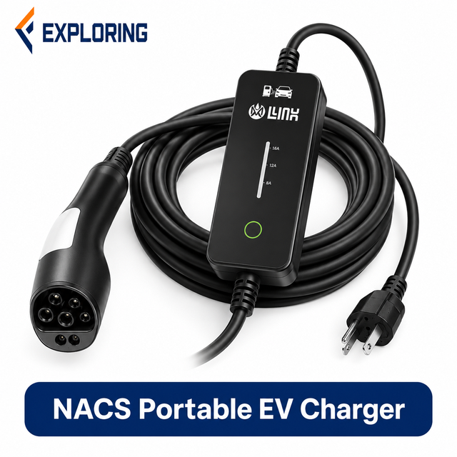 NACS Portable EV Charger 16A Adjustable Current Tesla Charging Cable for Home Electric Vehicle Charging