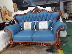 Divano in pelle americano di alto livello di lusso europeo di alto livello tutto in legno massiccio Set di mobili americani oro <span class=keywords><strong>Champagne</strong></span> per salotti - Product Image 5