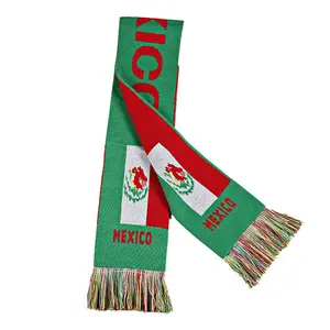 提花足球队风格围巾墨西哥足球图案定制标志运动风扇针织围巾