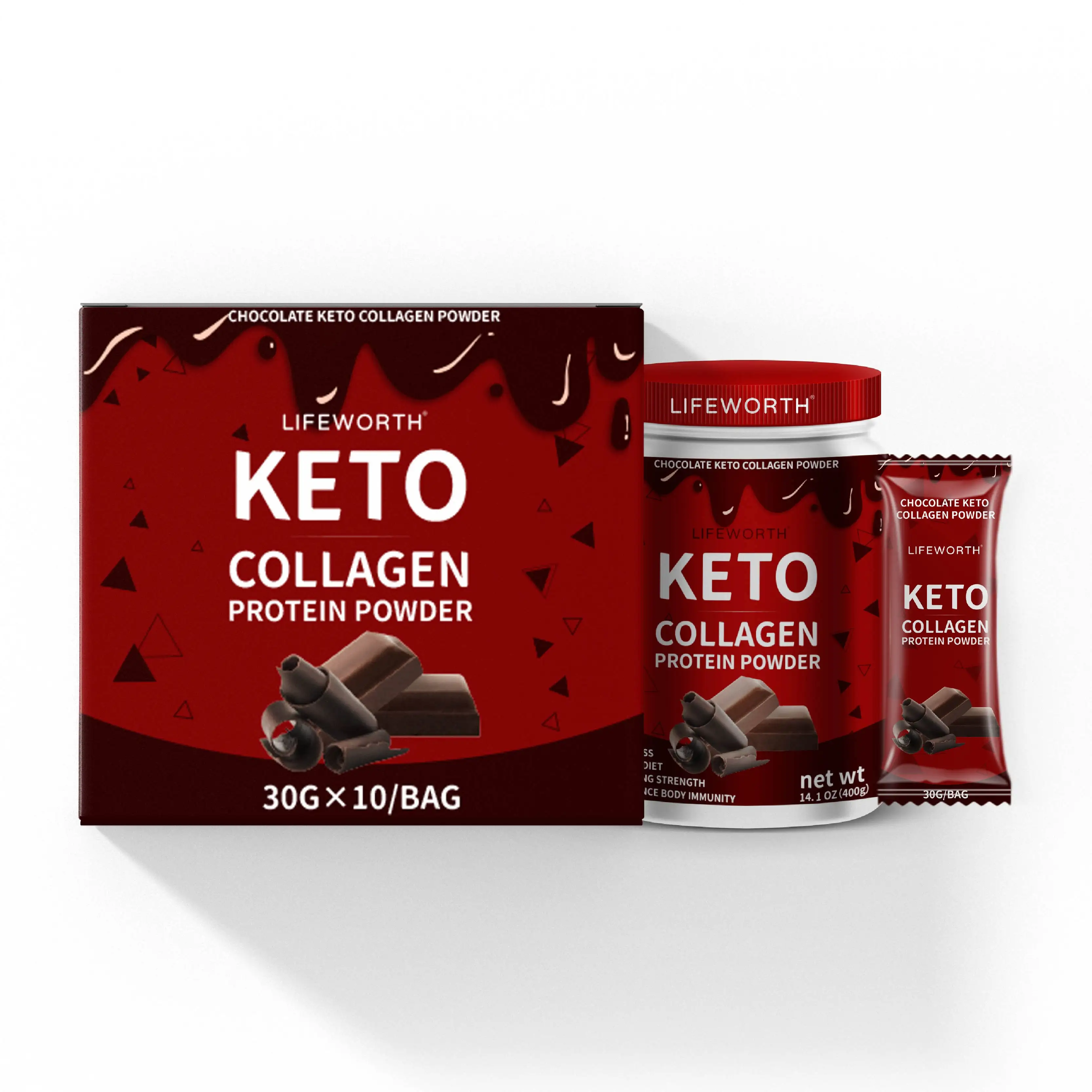 Lifeworth cioccolato sapore keto perdita di peso proteine del collagene in polvere con olio mct oem