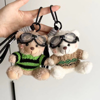 En gros, porte-clés personnalisé en peluche ours en lunettes, mini-ours en peluche avec pull tricoté, pendentifs de sac avec mousqueton et corde, ornements de porte-clés
