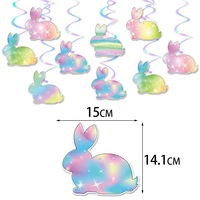 Décorations suspendues en spirale irisées holographiques pour Pâques, lot de 9, guirlandes spirales arc-en-ciel avec lapins, pour fête de printemps, décoration de plafond