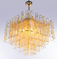 Grand lustre en verre de Murano ambré, carré, rectangulaire, suspension