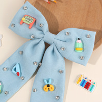 Barrettes à cheveux personnalisées avec breloque crayon pour filles, jolies pinces à cheveux nœud papillon, épingles à cheveux scolaires pour enfants, barrettes diamantées, accessoires de coiffure