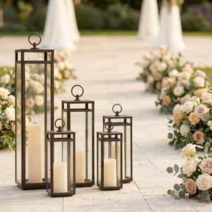 Wholesale Modern <b>Tall</b> Stainless Steel Brown Metal Handmade Durable Candle Holder <b>Lanterns</b> for Christmas Easter Home Outdoor - Product Image 4