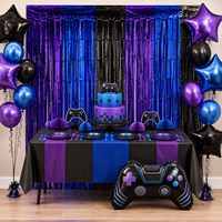 Tirai Foil Biru Ungu Hitam untuk Gaming, Latar Belakang Streamer, Perlengkapan Foto Booth Gamer untuk Pesta Ulang Tahun Tema Video Game Anak Laki-laki