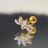 Pendientes de Titanio ASTM-F136 con Zirconia en Forma de Oliva de Cinco Pétalos, Zirconia Circular de un Pétalo, con Cierre a Presión, Venta al Por Mayor