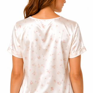 Ensemble de pyjama en satin pour femme, manches courtes, imprimé floral, short à taille élastique, doux, deux pièces, vêtements de détente d'été, vente en gros - Product Image 2
