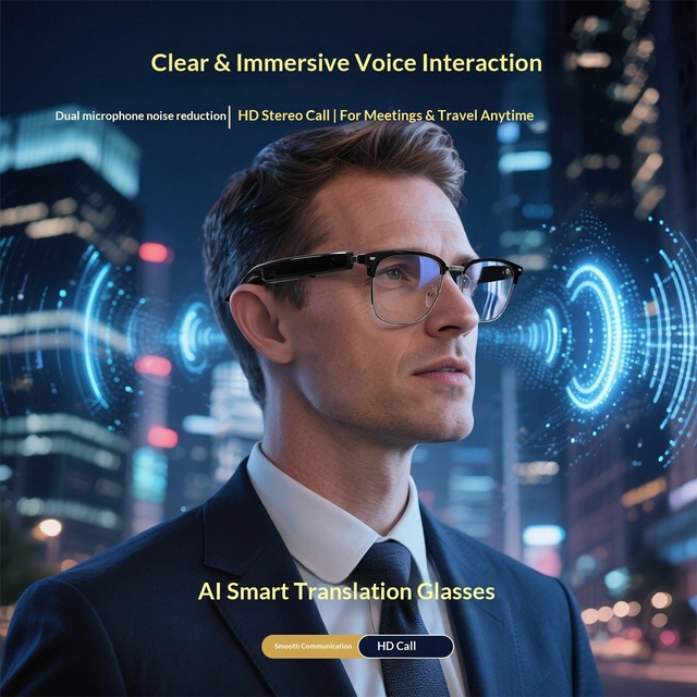 New Stainless Steel Frame Touch Control Type-C Charging Real-time 100 Languages AI Translation Smart Glasses Photochromic