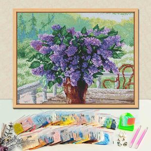 Kit de peinture diamant Bouquet de fleurs violettes, avec diamants ronds, cadre imprimé, style classique rectangulaire, pour artisanat DIY et décoration artistique - Product Image 1