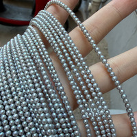 Perles d'eau douce grises miniatures, presque rondes, à haute brillance, de 2-3 mm, pour bricolage, un fil d'environ 39 cm de long