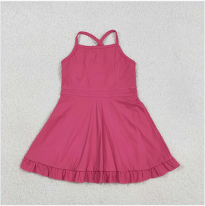 Vestido de yoga rosa intenso para niñas, modelo S0727, color rosa sólido. - Product Image 4