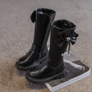 Nouvelles Bottes Longues en Polaire pour Filles, Style Automne-Hiver, Mi-mollet, Bottes d'Équitation pour Enfants Plus Âgés - Product Image 1