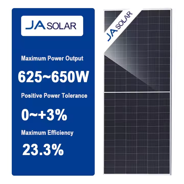 New Stock JA Bifacial Solar Panel N Type 635W 640W 650W Dual Glass Solar Panel for Large Scale Projects