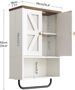 Armoire murale de style campagnard en noyer blanc, armoire suspendue multifonctionnelle avec porte-serviettes pour la décoration intérieure de la maison - Product Image 4