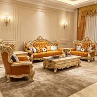 Ensemble de canapés trois places, fauteuil individuel, fauteuil en cuir orange pour salon, canapé en cuir, canapés de salon