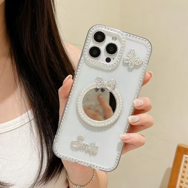 Pearl Mirror Phone Case for iPhone 17/16/15/14/13, Luxury Soft Protective Case for Women, Anti-Drop Stylish Cover