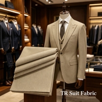 Tissu de costume en twill uni extensible de haute qualité pour hommes et garçons, en polyester et viscose TR, vente en gros
