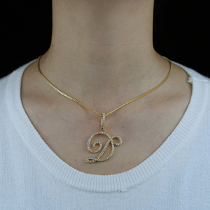 Collana con Ciondolo Iniziale Cursivo 26 Lettere Micro Pavé Zirconia Cubica 5A Gioielli con Nome in Alfabeto - Product Image 6