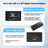 Adaptateur Mini USB 3.0 vers SFP Gigabit Ethernet, carte d'interface réseau à fibre optique, compatible avec Windows/macOS/Linux