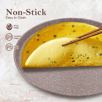 Wajan Crepe Ramah Lingkungan OEM 8/10/12 Inci Berlapis Keramik Anti Lengket dari Aluminium, Wajan Datar, Tawa, Dosa, Tortilla, Griddle