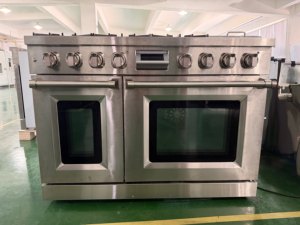 Estufa de gas profesional de 48 pulgadas con 6 quemadores, freidora de aire y plancha, en acero inoxidable y panel inclinable. - Product Image 4