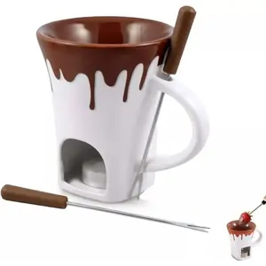 Tasse à café en céramique créative de 200ml avec fonction de chauffage pour fondre le <span class=keywords><strong>fromage</strong></span> et le chocolat pour <span class=keywords><strong>la</strong></span> vaisselle de Noël Fourchette incluse - Product Image 2