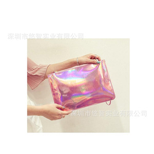 Metallic laser-cut leather trendy storage <b>bag</b>, colorful clutch, women's <b>bag</b> promotional gift, logo printing available. - Product Image 2