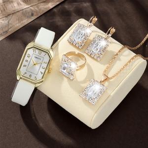 Fashion Square <b>Case</b> Ladies Quartz Watch, Luxury Leather Strap Wristwatch, 5-in-1 Exquisite Jewelry Watch Set - Product Image 4