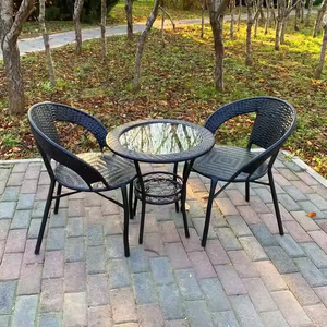 Juego de 1 mesa y 2 sillas de mimbre para jardín al aire libre a la venta - Product Image 2