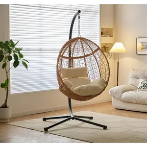 Silla colgante para interiores/exteriores/silla hamaca con soporte, silla de huevo columpio colgante con cojines grises extraíbles y lavables para Bedro - Product Image 2