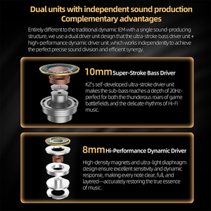 Auriculares HiFi con cable KZ Duet con controlador dinámico 2DD 2 Semi-In Ear Music Monitor Ergonomía Auriculares para juegos personalizados Regalo - Product Image 5