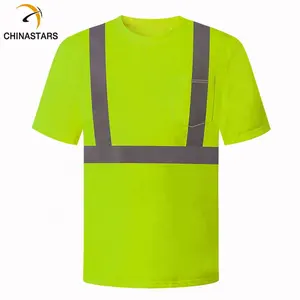 CSR-T011 ANSI 107 & EN 20471 Fluorescente Hi Vis Factory Outlet Camisas Segurança T Shirt Alta Visibilidade Reflexivo Polo Shirt