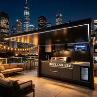 Cuisine extérieure modulaire sur roues en acier inoxydable personnalisée avec barbecue, évier, robinet et grille de cuisson – Ensemble complet pour villa et jardin