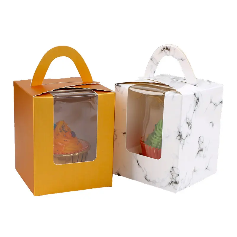 Multi-color Professional Small Cake Tall Cupcake Paper Packaging Gift Box With PVC Clear Window