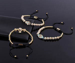 Cho Thuê Trang Sức Thiết Kế Mới Sang Trọng CZ Pave 18 Mạ Vàng Skull Eye Tay Charms Phụ Nữ Đàn Ông Macrame Điều Chỉnh Vòng Đeo Tay - Product Image 3