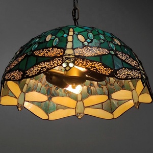 LongHuiJing 16Inch Mediterranean for Green Warm <b>White</b> Industrial Rustic Adjustable Height <b>Hanging</b> Stained Glass Pendant - Product Image 5