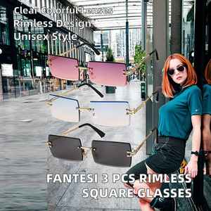 FANTESI 3 Pcs Square Rimless Polarized Sunglasses Frameless <b>Eyewear</b> Rectangle Transparent Unisex (Random Color) - Product Image 2