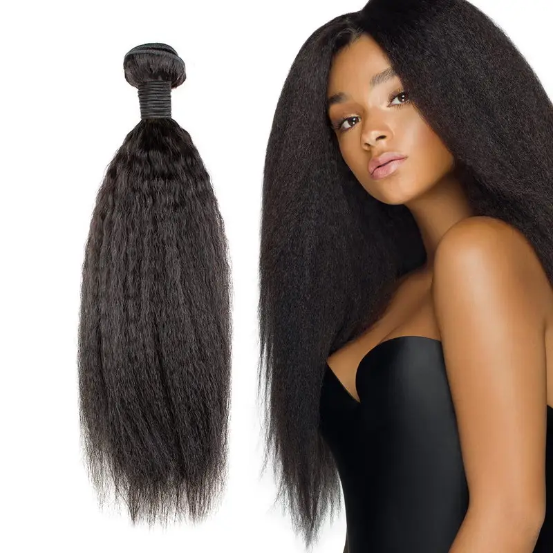 Cheap Natural Color Yaki Straight 100% Brazilian Virgin Human Hair Extension Weaving Kinky Straight Hair Bundles with frontal