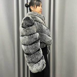 Nuovo Stile Invernale Moda Casual Traspirante Fodera in Cotone Fodera in Seta Cappotti Corti in Pelliccia Scollo a V Collo Alto Vera Pelliccia di Volpe per Signore - Product Image 3