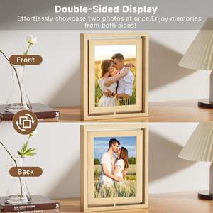 Natural Wood Rotating Floating Picture <strong>Frames</strong>, Double-Sided Solid Wood <strong>Photo</strong> <strong>Frame</strong> Shatterproof, Fade Resistant Tabletop Display - Product Image 2